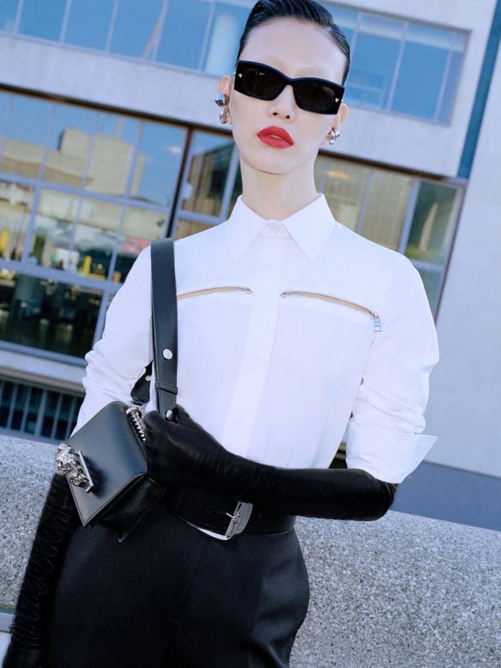 Alexander McQueen Prefall ‘23 White Poplin Zip Detail Shirt Blouse NWT